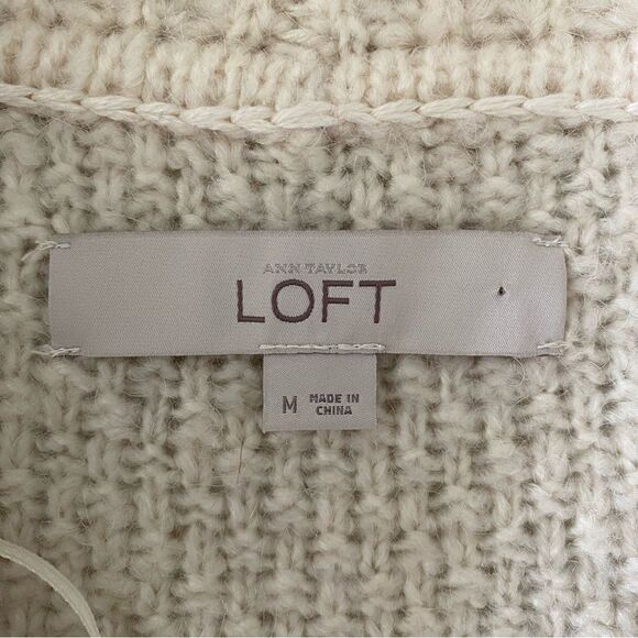 LOFT Cream Wool and Alpaca Blend Knit Large Shawl Collar Cardigan Duster Size M - Picture 6 of 10